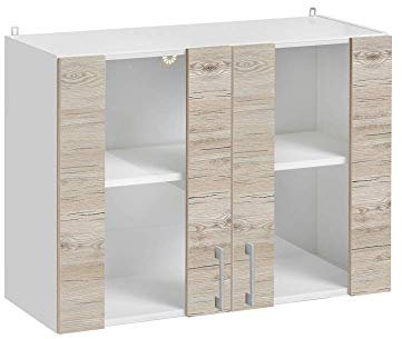 Cuisineandcie - Meuble haut de cuisine Eco Noyer Blanchi 2 portes vitrées L 80 cm
