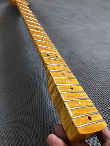 Tiger Flame Ahorn-Hals für E-Gitarre, 21 Bünde, 64,8 cm, Griffbrett mit Abalone-Punkt-Inlay, Gelb glänzend