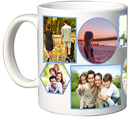 Taza de cerámica personalizable con foto Collage (Celeste)