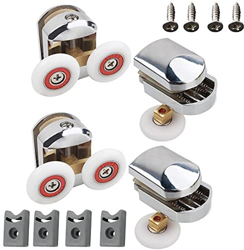 Shower Door Rollers, 4pcs 25mm Sliding Shower Doors Wheels Replacement Roller Runner Wheel 2 Top & 2 Bottom Chrome Plated Door Roller