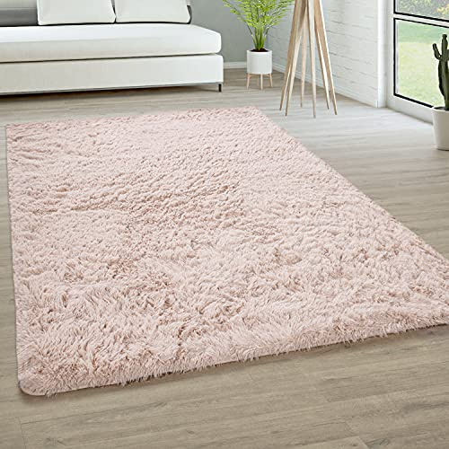 Paco Home Hochflor Teppich Wohnzimmer rutschfest Fellteppich Shaggy Flauschig Weich Modern Kunstfell Fell Imitat Einfarbig, Grösse:160 cm Rund, Farbe:Creme