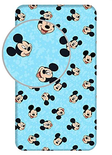 MickeyMouse Spannbettlaken, Einzelbett, Blau/Schwarz, 100% Baumwolle