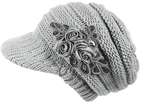 dy_mode Schirmmütze Damen Strickmütze Mütze mit Holzknopf - A080 (A0082-Hellgrau)