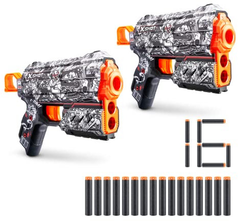 X-Shot Skins Flux, Illustrate, Schaumstoffdart-Blaster (2er Pack, 16 Darts)