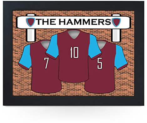 Portable Lap Desk Tray (West Ham 'The Hammers') Handmade Wooden Frame, Beanbag Cushioned Bottom | Computers, Laptops, Meals, Food | L925 (Black)