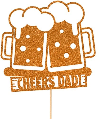 Cakeshop Personalisable Beer Glitter Cake Topper, Fathers Day Cake Topper Decoration Cheers Dad Beer - Double Sided 400gsm Glitter Card, Choice 14 of Colours and Loads of Styles | Orange