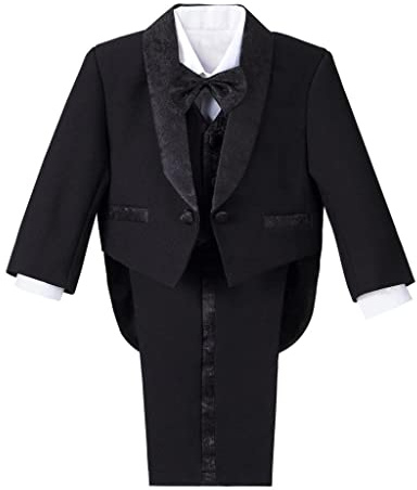 Lito Angels Smoking Completo Elegante per Bimbo Bambino, Set 5 Pezzi (Giacca, Gilet, Camicia, Papillon e Pantaloni) Nero Bianco Avorio 96 92 98 104