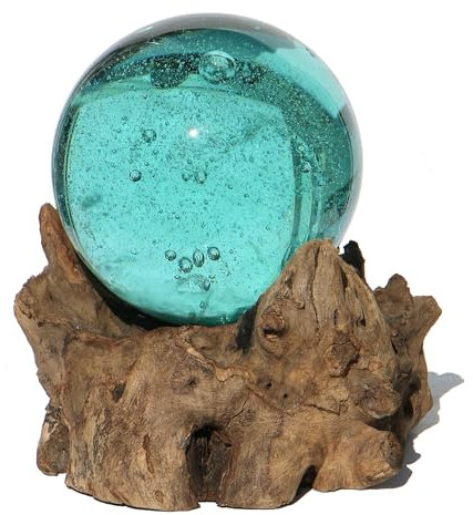 Wogeka - Glas Kugel in Wurzel-Holz Gamal - im modernen Style aus Holz als Geschenk-Idee zu Weihnachten Geburtstag Dekoration (Ø Glas 11 cm)