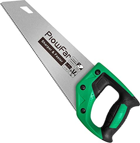 PLOWFAR 350mm Universal Hand Saw 11 TPI Fine Cut Wood Saw 14 inch for Woodworking, Green