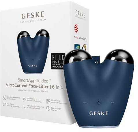 GESKE | SmartAppGuided™ MicroCurrent Face-Lifter | 6 in 1 | Facial Lifting | Gesicht- & Jawline Trainer | Gesichtsstraffung | Anti Aging Device | Mikrostrom gegen Falten | Doppelkinnentferner