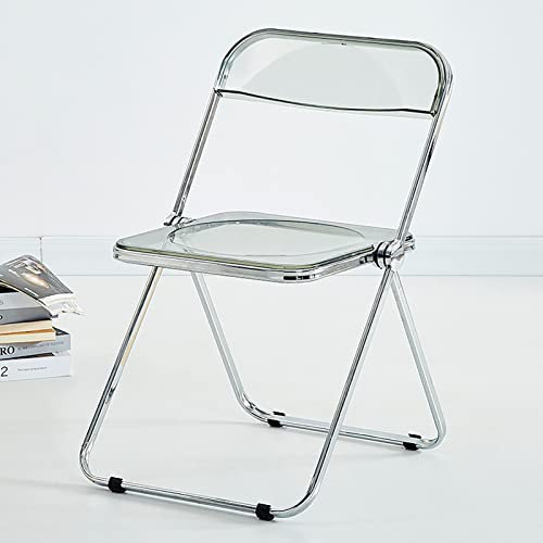 AoForce Acryl-Klappstühle Luxuriöser moderner transparenter Klappstuhl Stapelbarer Kristallsitz Wohnzimmersitz Chromrahmen-Akzent-Seitenstuhl for den Innenbereich (Color : Gris), Grau