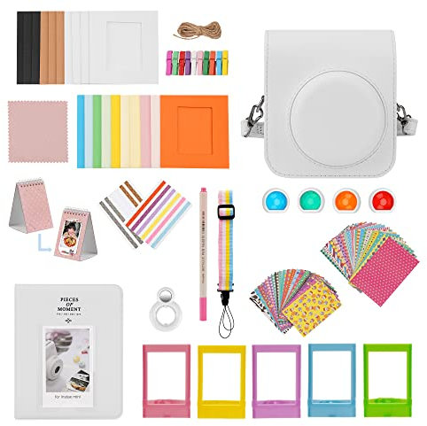 ZUIKAKU 15 in 1 Mini 12 Zubehör Kompatibel mit Fujifilm Instax Mini 12 Sofortbildkamera. (Weiß)
