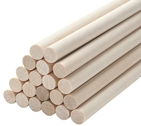 Wooden Dowels for Crafts 9.5 x 380mm, 20 PCS Round Sticks for Crafting, Unfinished Hard Wood Rods for Tiered Cake Support, Macrame, Wedding Ribbon Wands
