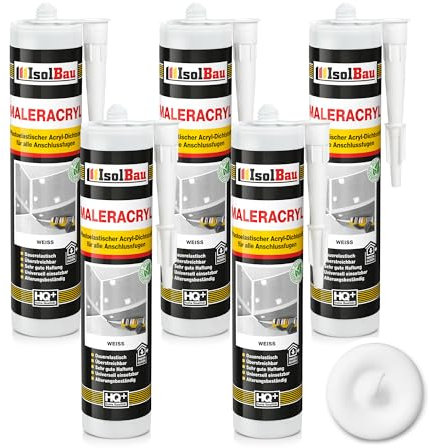 Isolbau Maleracryl 5 x 300 ml Weiß - Plastoelastischer Acryl-Dichtstoff zum Abdichten von Fugen im Innen- & Außenbereich - Kartusche