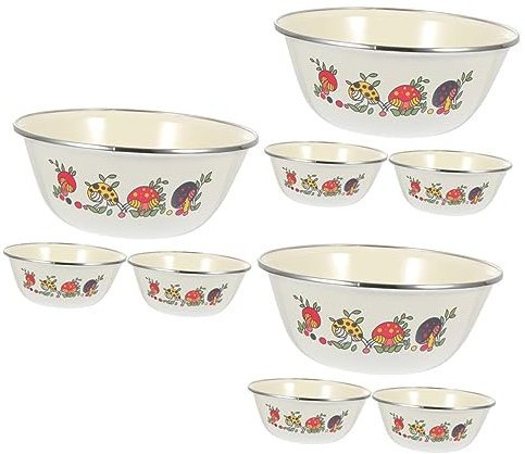 HEMOTON 9 Stk Salatschüssel Aus Emaille Schüsseln Popcorn-schalen Schale Aus Emaille Emailliertes Becken Nudelschalen Becken Aus Emaille Große Servierschüssel Brot Baby Dim-sum-gerichte
