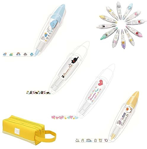 Gienslru Penna decorativa tipo stampa animali carini fai-da-te, penna nastro decorazione pizzo fai-da-te, DIY Cute Animals Press Type Decorative Pen, DIY Lace Decoration Tape Pen (C)