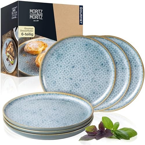 Moritz & Moritz TERRA Dessertteller 6-tlg Set - Ø 20,5 cm - in strahlendem Azurblau aus hochwertigem Porzellan - kleine Teller Set als Kuchenteller oder Frühstücksteller