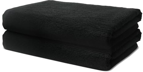 Lot de 2 Serviettes de Bain 70x140cm | Ensemble de Serviettes de Douche Grande Taille | 100% Coton Premium | Epais 500g/m2 | Linge de Bain Doux & Absorbant | Oeko-TEX | Marque Ôhm | Noir