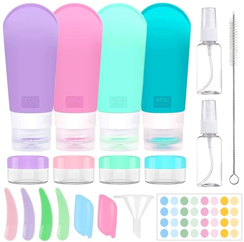 20 Stück Silikon Reiseflaschen Set, 90ml Reise Kosmetik Behälter, Reiseflaschen Auslaufsicher NachfüLlbar, Reise Behälter Zum Befüllen, Teiseset Kosmetik Leer Reisegröße Behälter für Shampoo Lotion