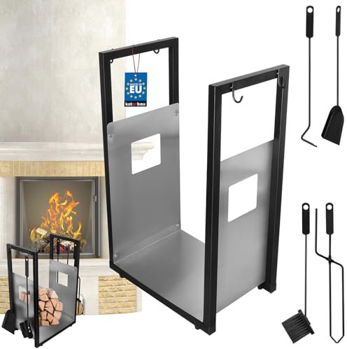 KOTARBAU® Kaminholzregal Innen Modern Ofenbesteck Kaminbesteck Schaufel Besen Kaminzange Schürhakenfür Brennholzregal Holzständer für Kaminholz Brennholzkorb Holzlager
