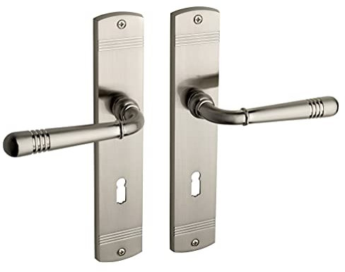 Beschläge Hamburg Türgriffe Türbeschlag EMILY ART 70-09Z MMN BB ÖNORM — Türklinke mit 90 mm Buntbart für Zimmertüren — Drückergarnitur/Türdrücker für Innentüren in matt vernickelt für ÖSTERREICH