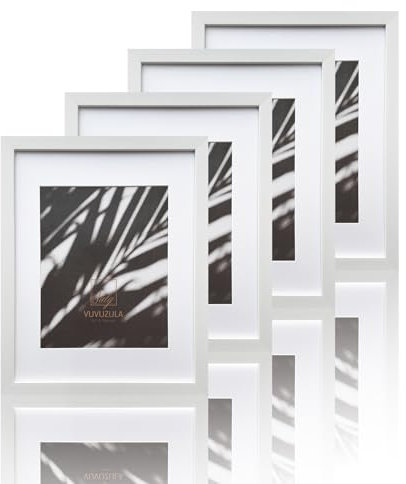 VUVUZULA Bilderrahmen mit Passepartout, 35,6 x 27,9 cm, Weiß, 4 Stück
