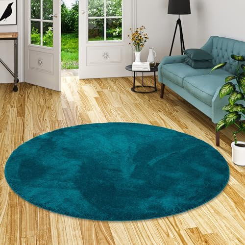 Luxus Super Soft Hochflor Langflor Teppich Rund Flauschig Weich Wohnzimmer Schlafzimmer Silky Petrol