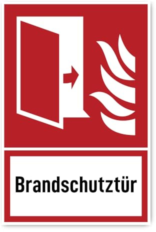Aufkleber: 300x200 mm, 1 Stück - Brandschutztür - Brandschutzzeichen mit Text (deutsch) (rot/weiß) - hochkant - F007 - DIN EN ISO 7010 / ASR A1.3