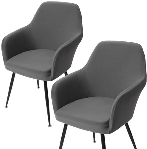 MEIVINES Stuhlhussen Stretch Stuhlbezug Sesselbezug 4er Set Stuhlhussen Schwingstühle mit Armlehnen Abnehmbare Schonbezug für Bürostühle Esszimmerstühle Schminktisch Stuhl Küchenstühle (Grau, 4PCS)