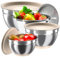 Nicdiet Mixing Bowls & Colander Set, Stainless Steel, with Khaki Lids, Grater Attachment, Non-Slip Bottom, Measurement Marks, Khaki