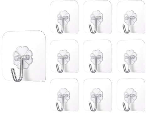 Zuofan Haken Selbstklebend, 10 Stück Klebehaken Transparentes Selbstklebende Haken Extra Stark, Handtuchhalter Ohne Bohren für Küche Badezimmer, Handtuch, Mantel, Schlüssel