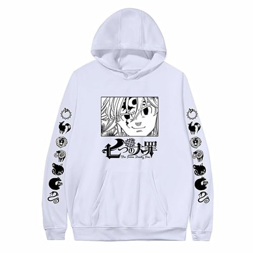 Sweat à capuche unisexe avec imprimé dessin animé « Anime The Seven Deadly Sins » - Cadeau de cosplay pour les fans de manga Meliodas, Blanc-2, 4X-Large