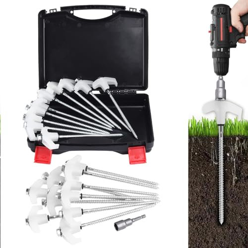 20 Pack 8 Screw in Tent Stakes for Drilling with Hex Heads - Heavy Duty Stainless Steel Tent Pegs/Nails/Spikes, Ground Anchors, Grow in Dark - for Camping, Grassland, Portable Box (White)
