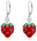 LONAGO Erdbeer Ohrringe für Damen 925 Sterling Silber Rote Erdbeere Obst Tropfen Anhänger Ohrringe