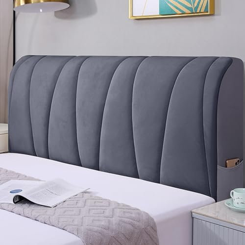 Bettkopfteil Hussen, Bett Kopfteilbezug Dehnbar Waschbar, Verdicken All-Inclusive Staubdicht Bett Kopfteil Überzug für Bett Kopf (Grau, 180 cm)