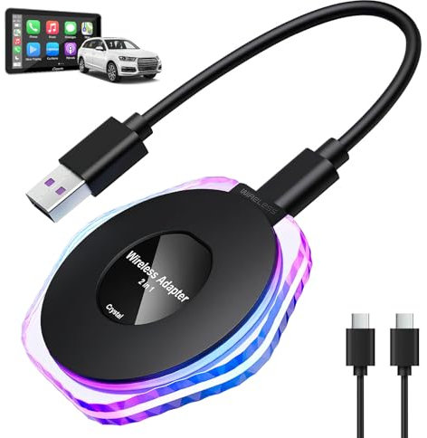 Wireless CarPlay Adapter UK - Plug & Play Wireless CarPlay & Android Auto Adapter for iPhone & Android with RGB Ambient Light, 5.8 GHz Latency-Free, Compatible with Cars 2016-2024