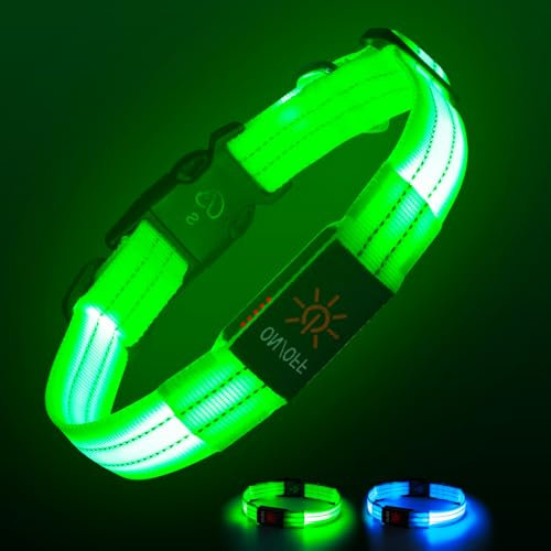 Leuchthalsband Hund, Hundehalsband Leuchtend Aufladbar mit Batteriekontrollleuchte, Wasserdichtes LED Hundegeschirr Leuchtend, Einstellbare Größe 3 Blinkende Lichter