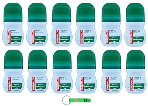 12x Borotalco Fresco Deodorante Deo Roll-On,Frischer Talkum-Duft,Dreifacher Schutz vor Schweiß und extra Trocken Effekt,50ml + Beni Culinari Kostenloser Schlüsselanhänger