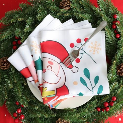 Dijia Stoffservietten 4er-Set – Weihnachts-Stoffservietten, Wiederverwendbare Weihnachtsservietten für Abendessen, Partys und Veranstaltungen, 44,5 x 44,5 cm