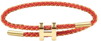 Viwind Armband Damen Verstellbare Stahldraht Armbänder 23cm Geflochten Titanstahl-Gewebtes Armschmuck Freundschaftsarmband Mit Geschenkbox (H-Stil Gold-rot)