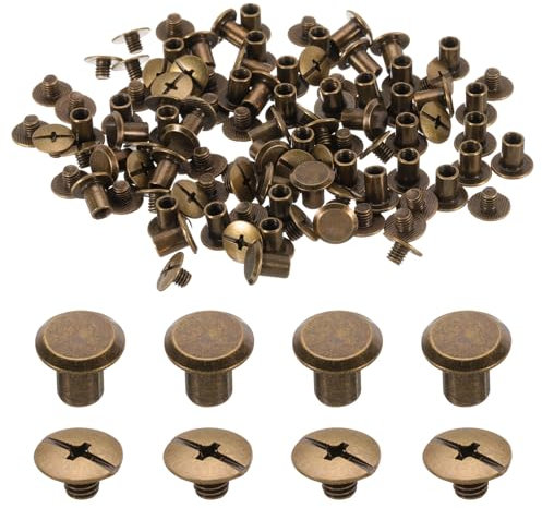 sourcing map Lot de 50 vis Chicago M5 x 7 mm en métal à tête cruciforme pour travaux manuels, ceinture, sac, loisirs créatifs, reliure, bronze