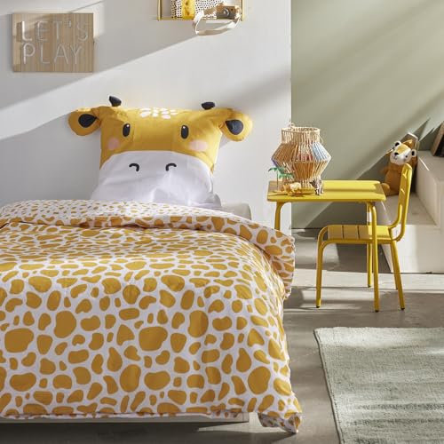 Familando Kinderbettwäsche Giraffe mit Ohren 135x200 80x80 cm · Gelbe Bettwäsche für Mädchen und Jungen aus 100% Baumwolle mit Reißverschluss (Giraffe, 135 x 200 cm)