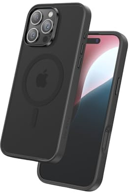 FLOLAB Surtect Tri-Fusion Magnetic für iPhone 16 Pro Hülle, schützendes, schlankes Design, MagSafe-kompatibel, militärischer Standard – Vollständig Schwarz matt transluzent