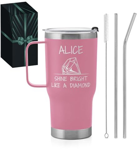 Maverton Tazza termica con manico e cannuccia 600ml - Borraccia con cannuccia acciaio inox - Bicchiere termico rosa - Tazza personalizzata per viaggio accessori utili - Idee regalo donna compleanno