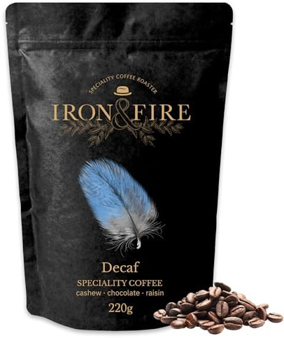 Iron & Fire Decaf Coffee Beans Speciality Blend Whole Beans 220g, Rich & Full-bodied, Strong coffee beans Medium-Dark Roast, Ethically Sourced & Naturally Decaffeinated