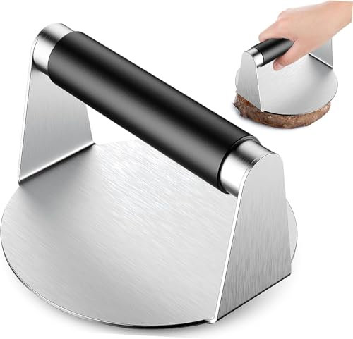 Koliyn Smash Burger Press, Hamburger Smasher Tool for Griddle, Stainless Steel Ham Patty Press with Anti-Scald Handle, 5.5 Non Stick 304 Stainless Steel Silver