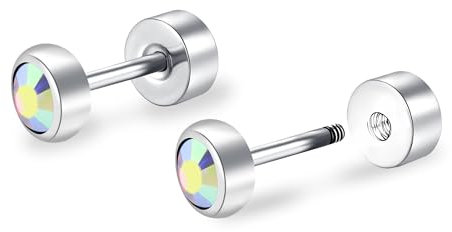 ZDE Titanium Flatback Ohrringe für Frauen Crystal Blue Zirkon Ohrstecker flach zurück Damen Ohrringe hypoallergen Knorpel Flatback Ohrring Tragus Helix Tragus Conch Piercing (AB, 5MM)