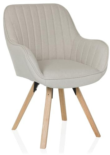 hjh LIVING Esszimmerstuhl drehbar Scandi Soft Polsterstuhl Armlehnstuhl mit Beinen aus Buche, bequem gespolstert, Stoffbezug Creme