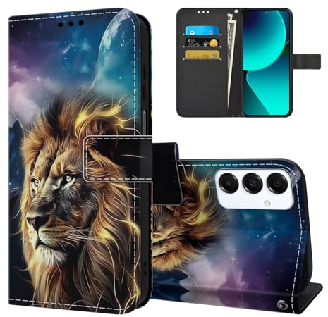 Tveinan Handyhülle für Samsung Galaxy A16 4G / 5G Hülle, Premium PU Leder Klappbar Klapphülle mit Muster Schutzhülle Magnet Kartenfach Standfunktion Flip Case Handytasche für Samsung A16 - Löwe