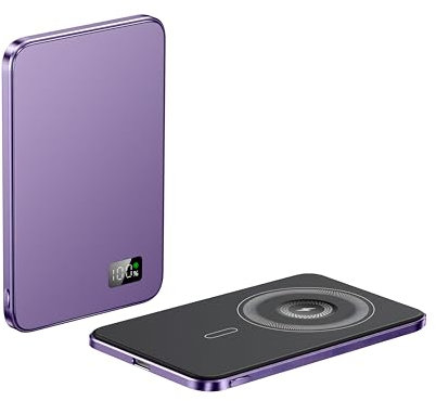 PULSE® Powerbank 5000mAh - Magnetisch & Kabellos - PD 22.5W Schnellladen - Kompatibel mit iPhone/Samsung - Induktion, LED-Display, Schlank & Leicht für Unterwegs - Hohe Energiekapazität